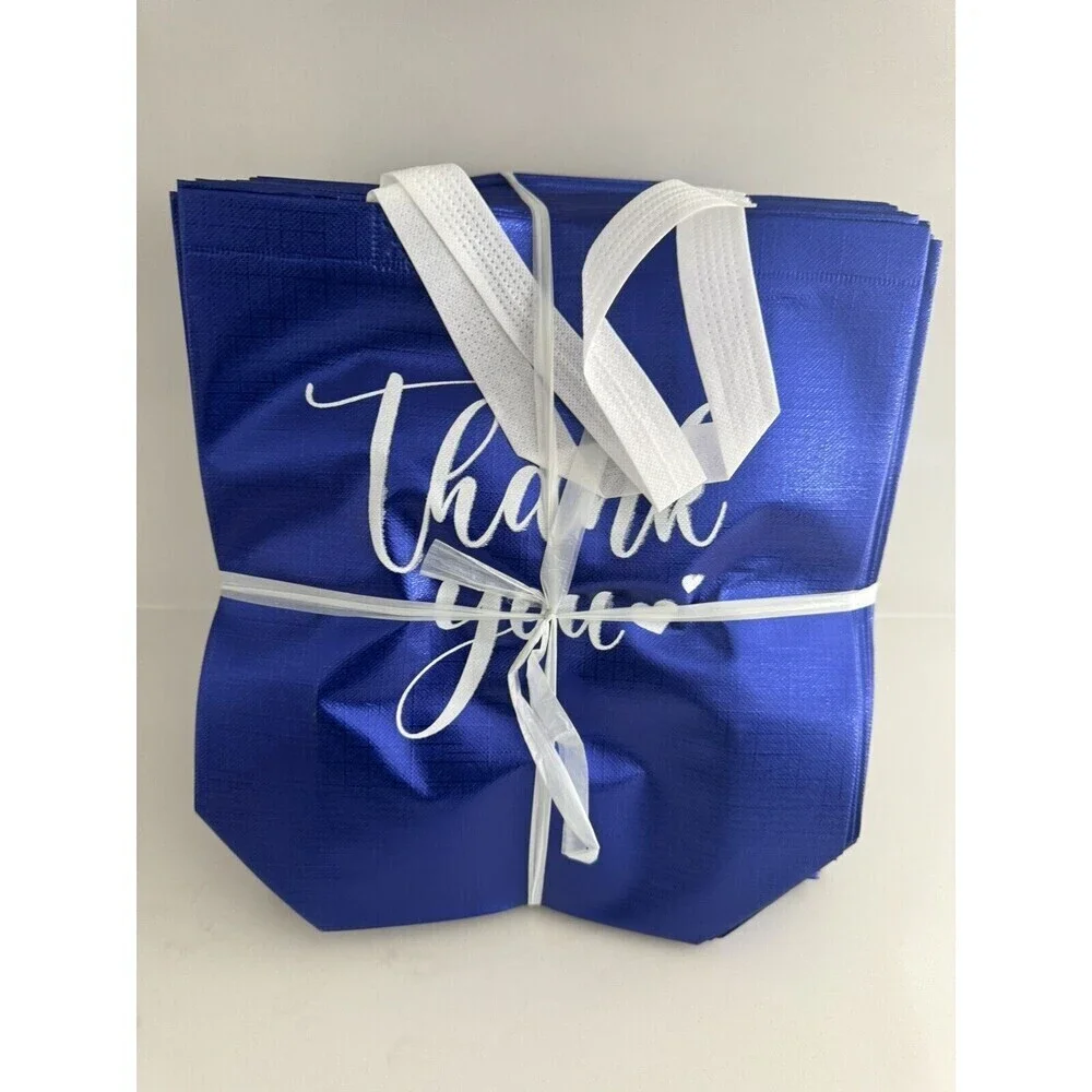 50pack Thank You Gift Bags with Handles Bulk Thank You Royal Blue, 10 x 8 x 4 In